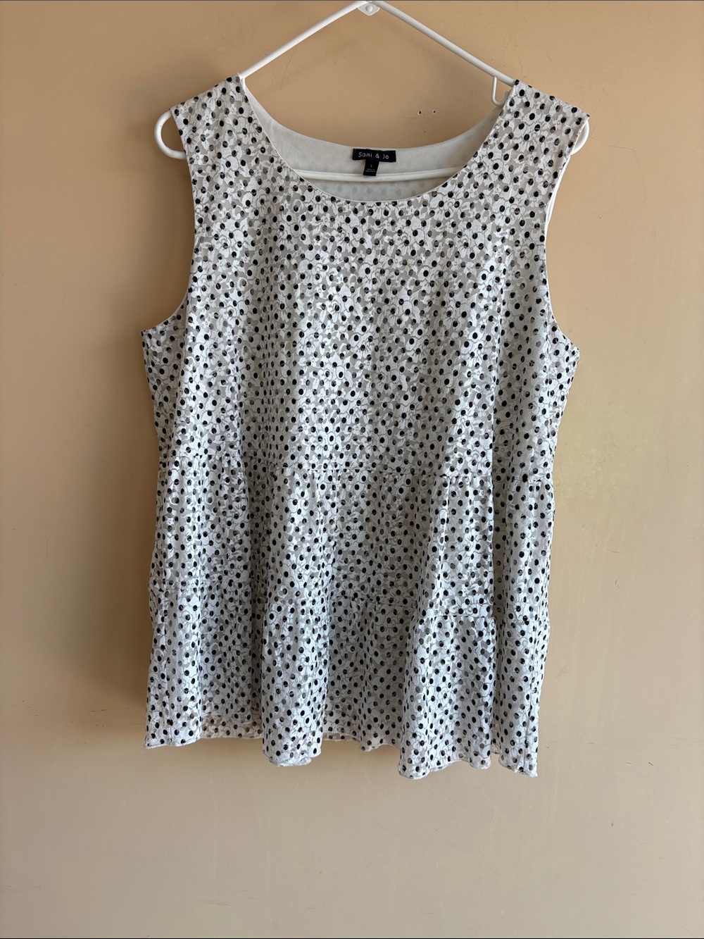 Sami & Jo White Tank Top with Black Polka Dots